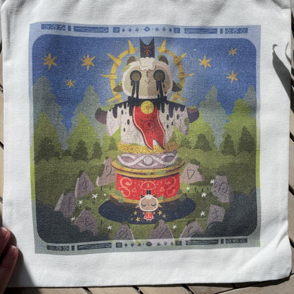 Tote bag de lino Cult of The Lamb Totem & Chill, doble diseño, 40x40 cm, bolsa ecológica reutilizable, lavable y muy resistente