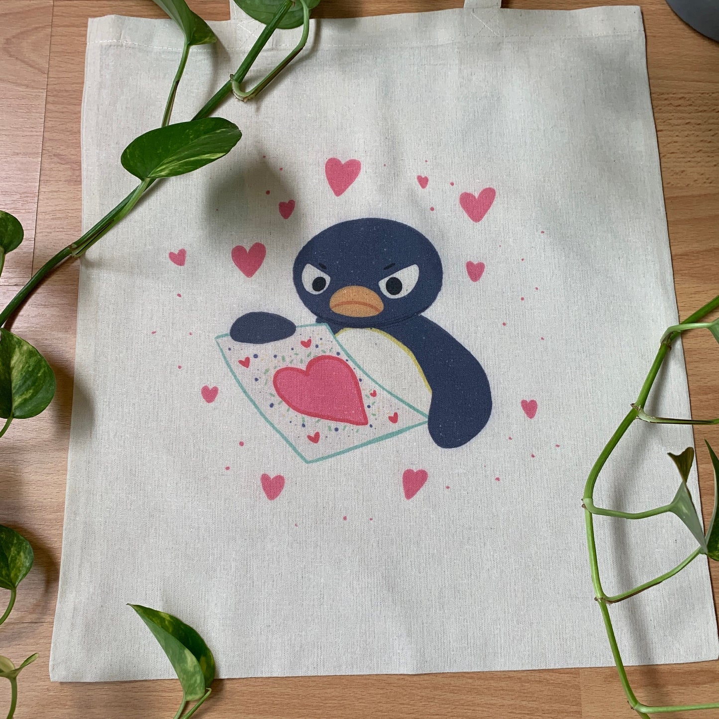 Tote Bag Pingu San Valentín | Bolsa Tela Fanart Valentine's Day Pingu Totebag | Fan Art 100% Algodón 40x40cm 16x16inch