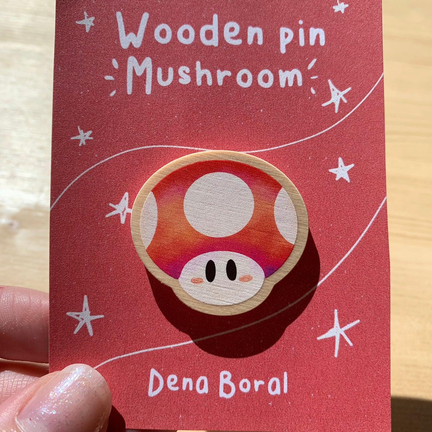 Pin de madera natural, Champiñon Rojo Super Mario Bros 1UP, Nintendo Switch
