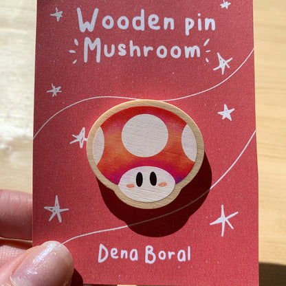 Pin de madera natural, Champiñon Rojo Super Mario Bros 1UP, Nintendo Switch