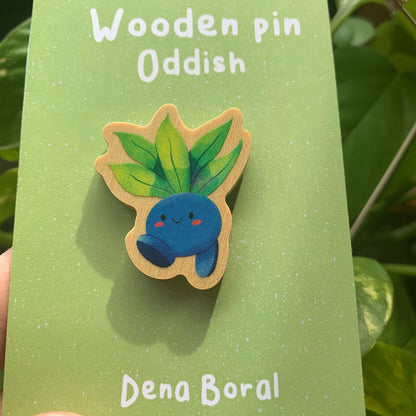 Pin de Madera Oddish-poke | Oddish  Wooden Pin Badge | Oddish