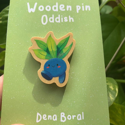 Pin de Madera Oddish-poke | Oddish  Wooden Pin Badge | Oddish