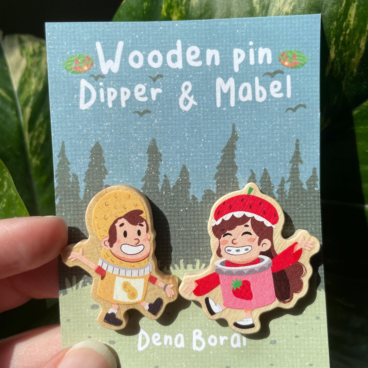 Summerween Mabel & Dipper Pin Doble Gravity Falls Pin de Madera Natural