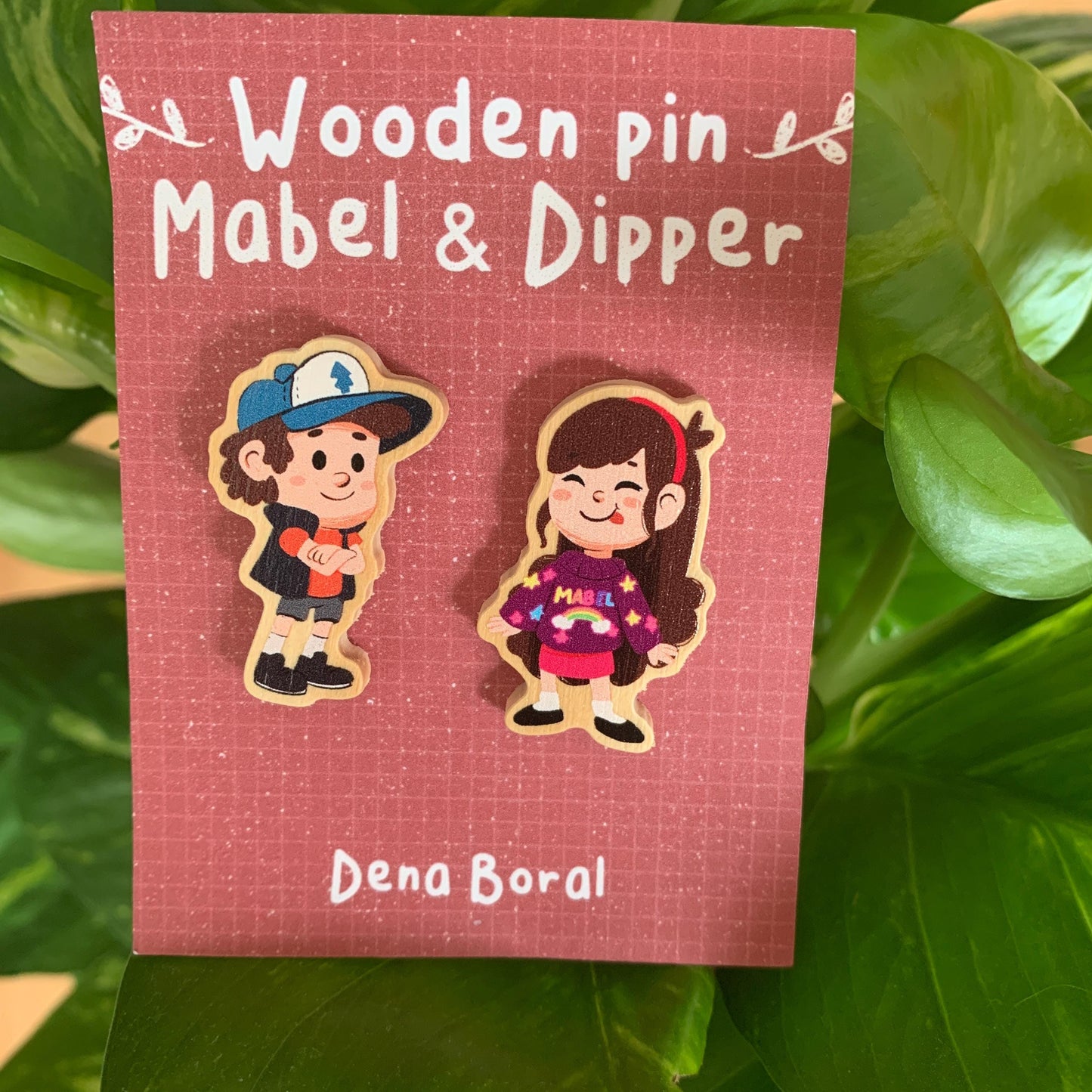 Mabel & Dipper Pin Doble Gravity Falls Pin de Madera Natural