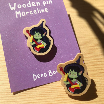 Pin de Madera Marceline Hora de Aventuras | Wooden Pin Inspired | Pin Original Regalo Eco Friendly Madera Natural