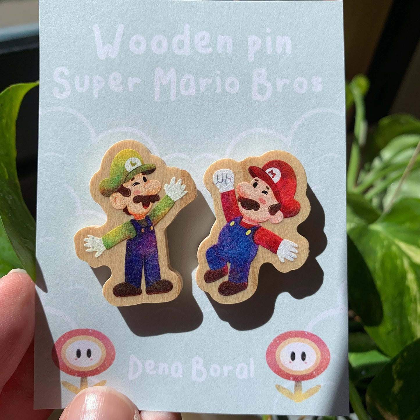 Mario & Luigi Doble Pin de madera natural, Super Mario Bros, Nintendo Switch
