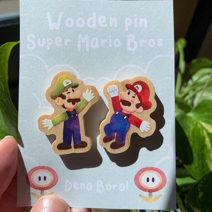 Mario & Luigi Doble Pin de madera natural, Super Mario Bros, Nintendo Switch
