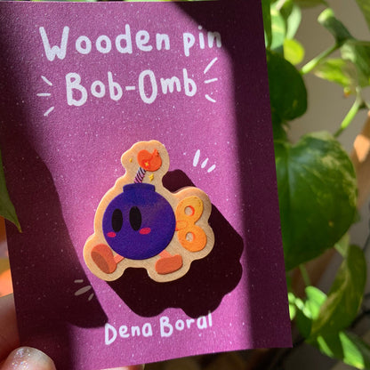 Pin de madera natural, Bob-Omb Super Mario Bros, Nintendo Switch