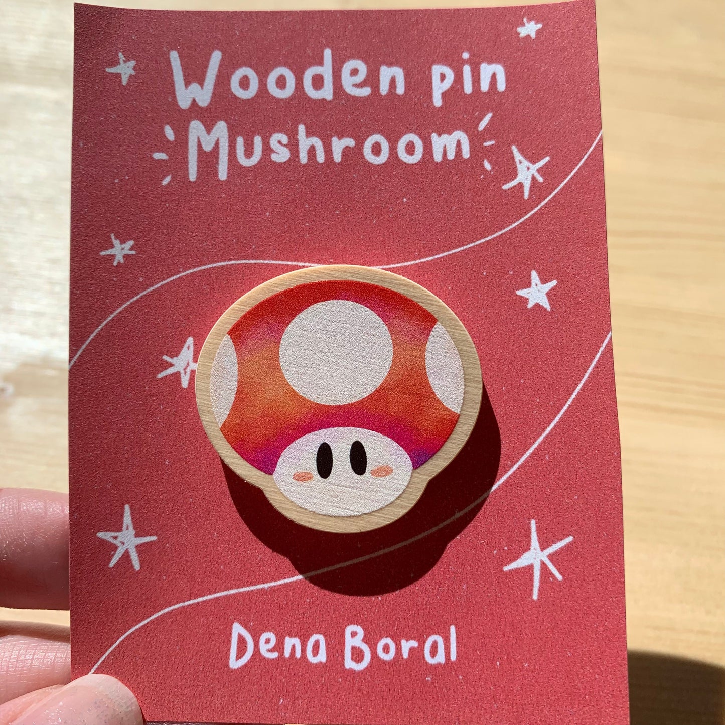 Pin de madera natural, Champiñon Rojo Super Mario Bros 1UP, Nintendo Switch