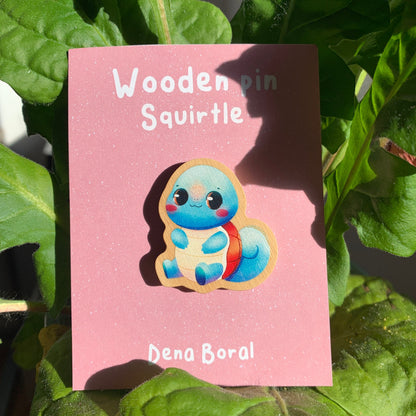 Squirtle-poke Wooden Pin Badge Original Gift Inspired Fanart | Eco Friendly | Natural
