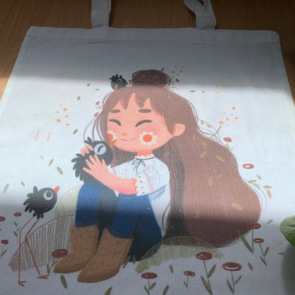 Tote Bag Birds | Bolsa Tela Ilustración Original Dena Boral | 100% Algodón 40x40cm 16x16inch