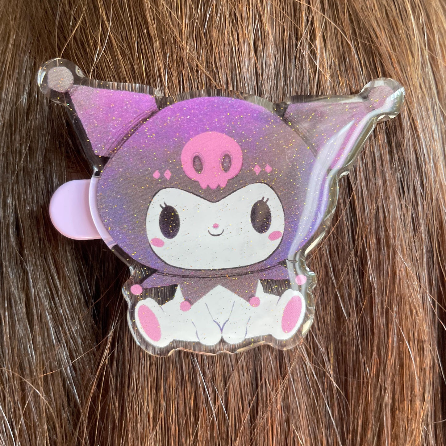 Pinza para el pelo inspirada en Kuromi: pasador, horquilla, diseño brillante con glitter