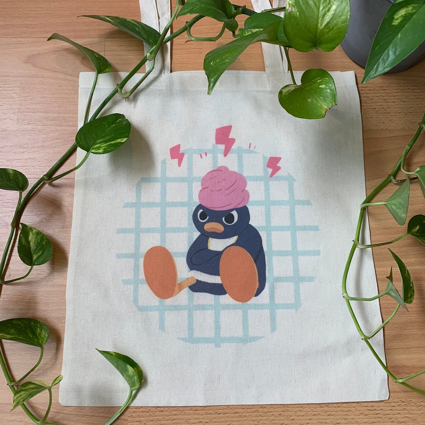 Tote Bag Pingu Enfadado | Bolsa Tela Fanart Angry Pingu Totebag | Fan Art 100% Algodón 40x40cm 16x16inch