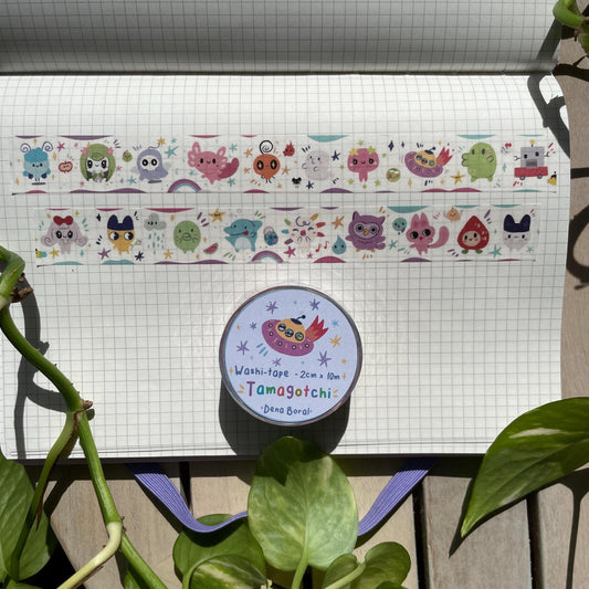 Washi Tape Tamagotchi Ilustrado: Cinta Decorativa Retro y Kawaii de la colección "Tamagotchi Paradise"