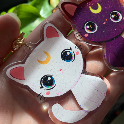 Sailor Moon Cat Luna Runa Gato. Llavero de dos Caras. Acrilico Epoxy Glitter. Colgante Mochila