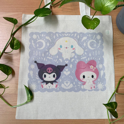 Tote bag de algodón MyMelody, Kuromi y Cinnamoroll, fanart exclusivo, 40x40 cm, bolsa ecológica reutilizable