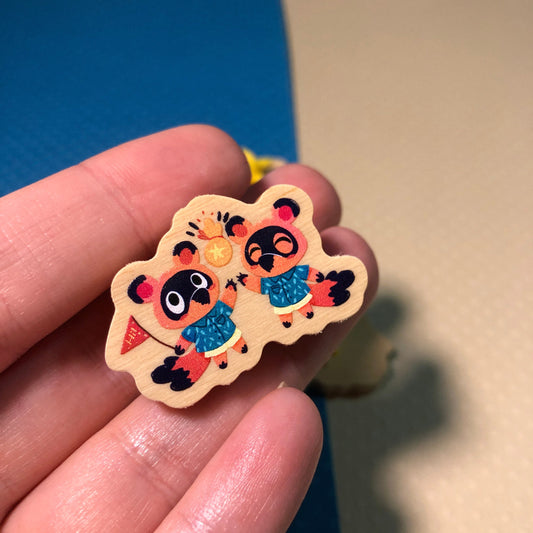 Pin Timmy Tommy Animal Crossing New Horizons | Wooden Pin Original Nintendo Regalo Eco Friendly Madera Natural