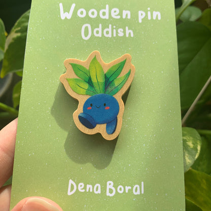Pin de Madera Oddish-poke | Oddish  Wooden Pin Badge | Oddish