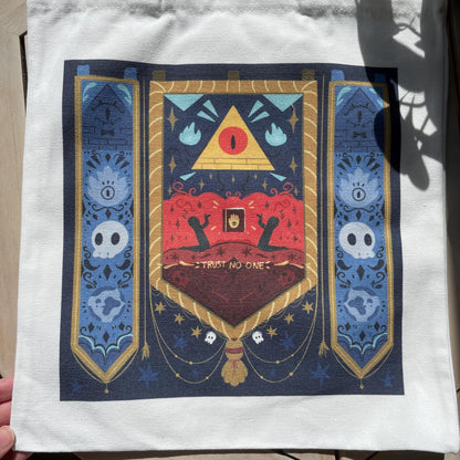 Tote bag de lino Gravity Falls Bill Cipher King & Cult, doble diseño, 40x40 cm, bolsa ecológica reutilizable, lavable y muy resistente