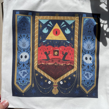 Tote bag de lino Gravity Falls Bill Cipher King & Cult, doble diseño, 40x40 cm, bolsa ecológica reutilizable, lavable y muy resistente