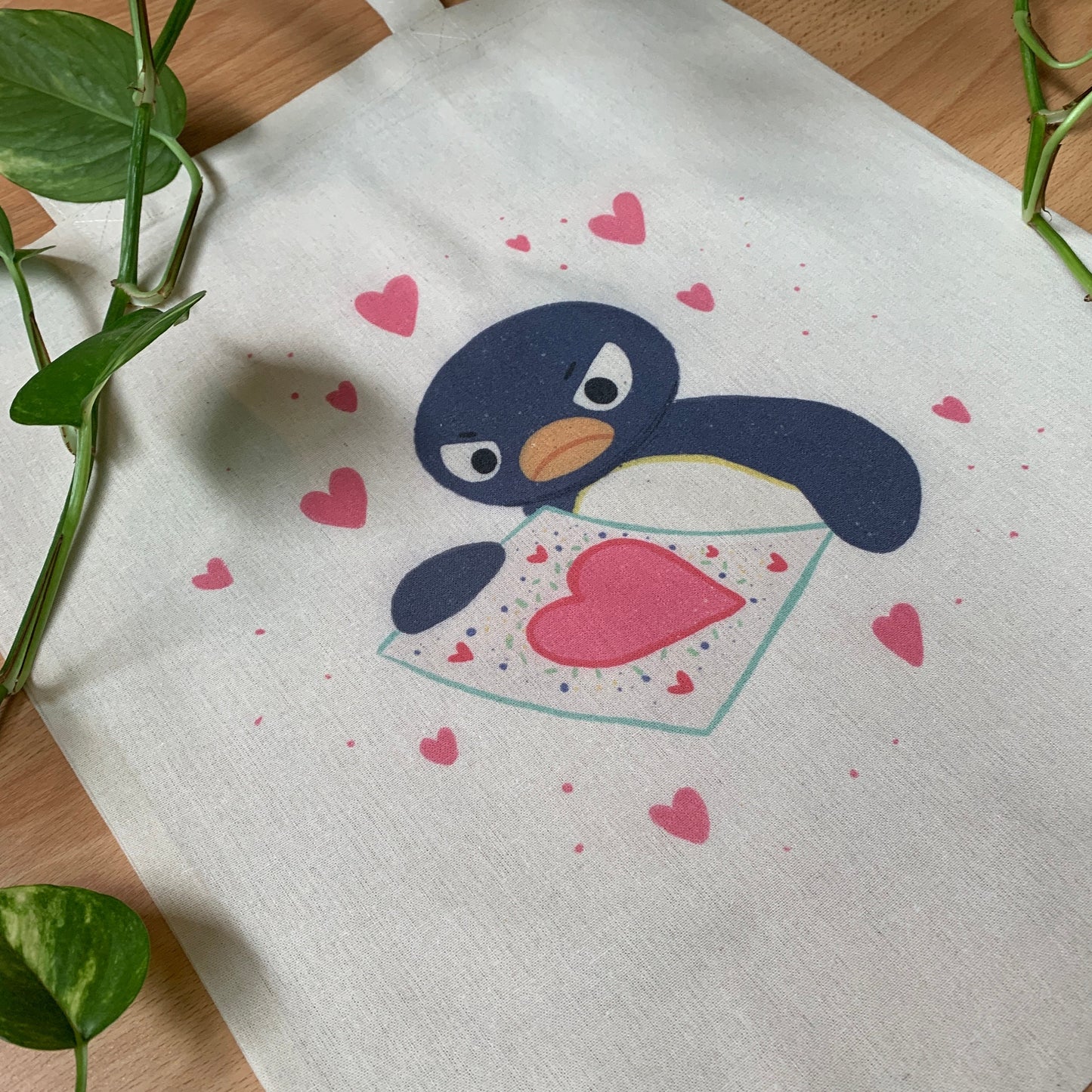 Tote Bag Pingu San Valentín | Bolsa Tela Fanart Valentine's Day Pingu Totebag | Fan Art 100% Algodón 40x40cm 16x16inch