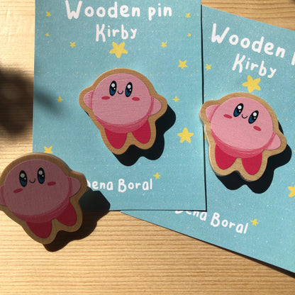 Pin de Madera Kirby | Wooden Pin Inspired Kirby | Pin Original Regalo Eco Friendly Madera Natural