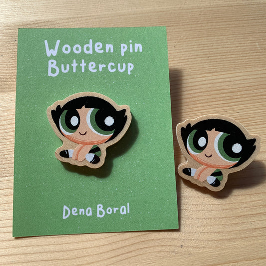 Pin de Madera Cactus Las Supernenas | Buttercup The Powerpuff girls Wooden Pin Badge | Las chicas superpoderosas