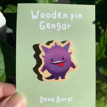 Gengar-Poke Wooden Pin Badge Original Gift Inspired Fanart | Eco Friendly | Natural