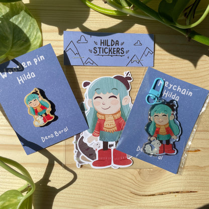 Hilda Fan Pack: Pegatinas, Llavero y Pin de Madera de Hilda