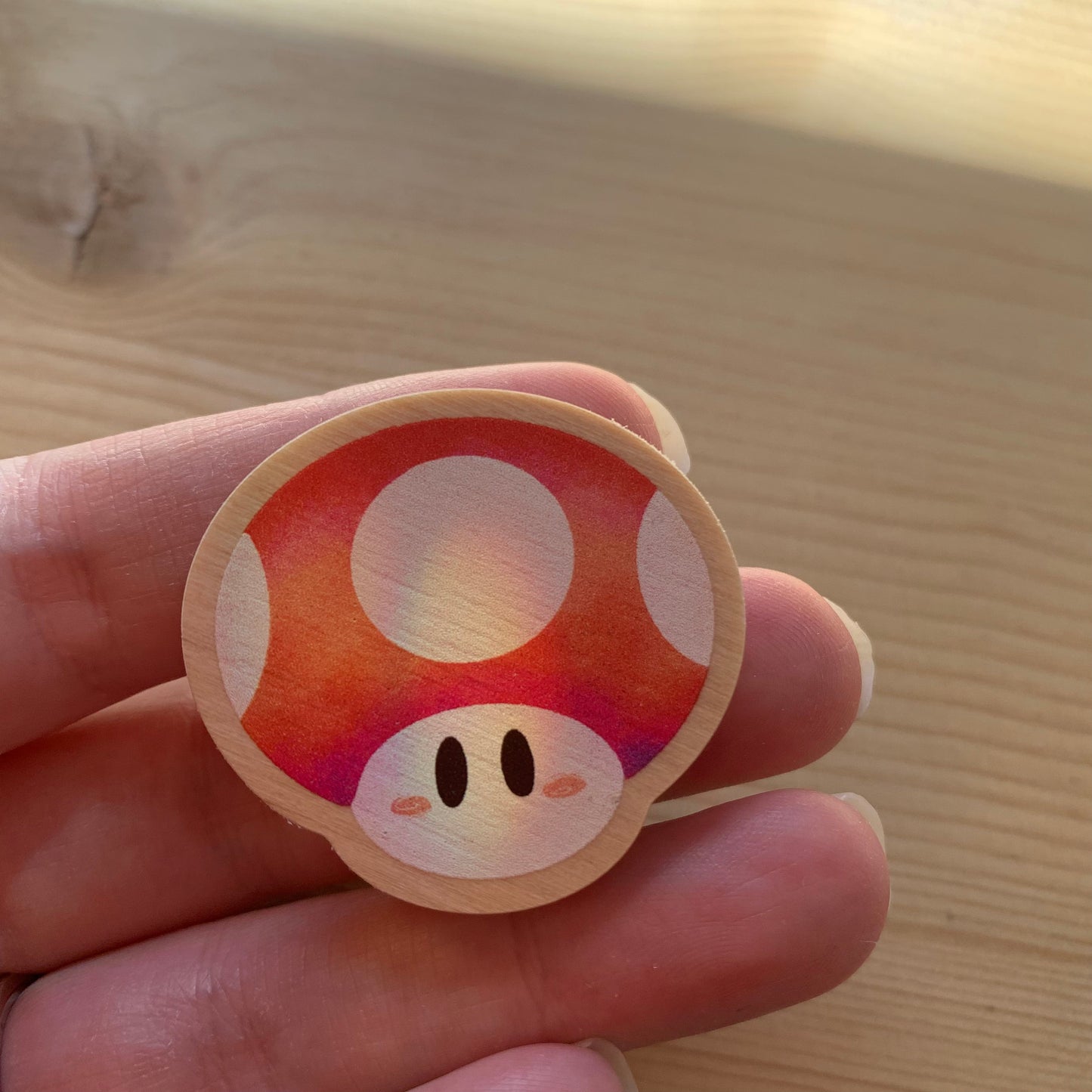 Pin de madera natural, Champiñon Rojo Super Mario Bros 1UP, Nintendo Switch