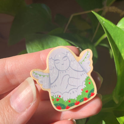 Pin de Madera Zelda Estatua | Zelda Goddess Statue Natural Wooden Pin Badge | ECO Friendly Pine Wood