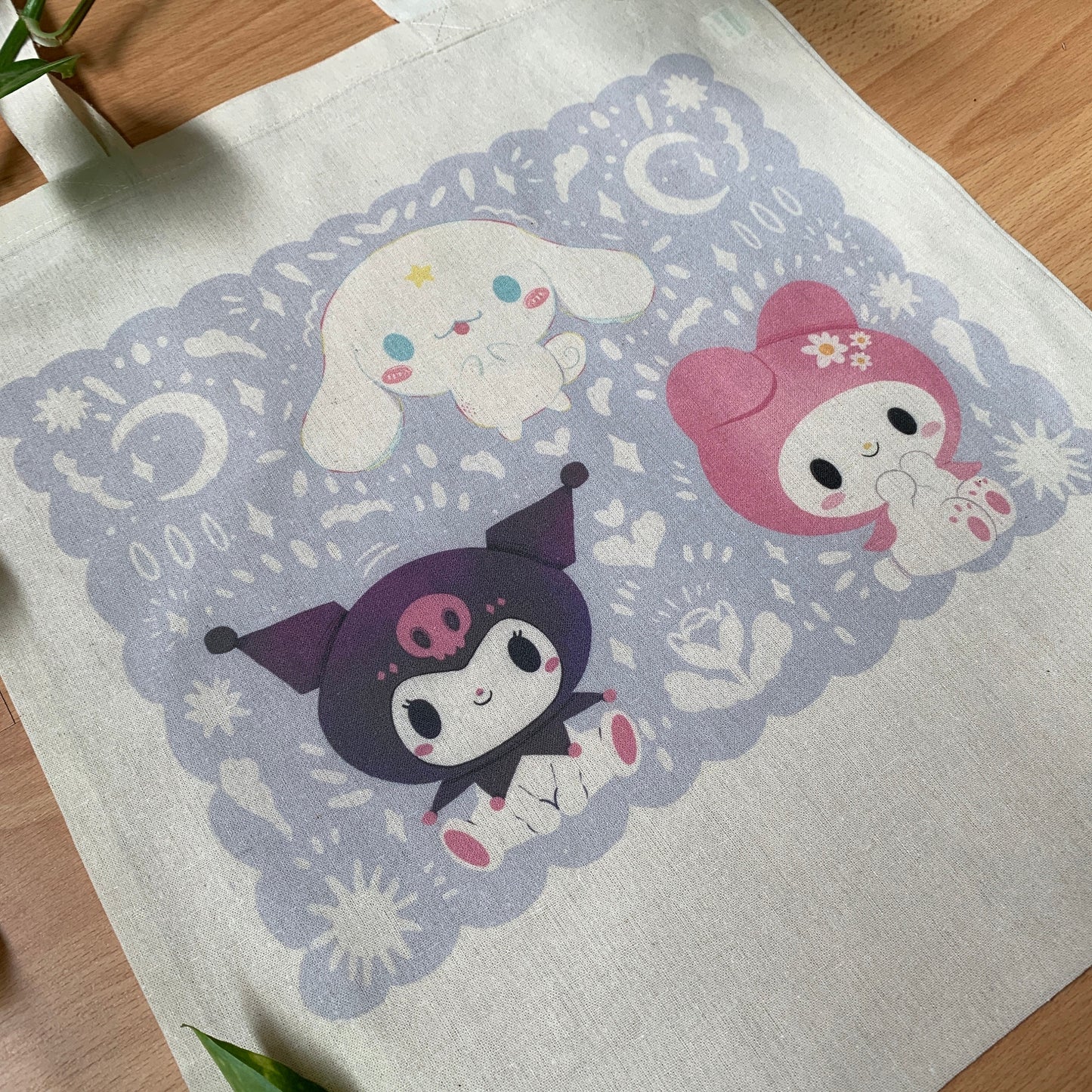 Tote bag de algodón MyMelody, Kuromi y Cinnamoroll, fanart exclusivo, 40x40 cm, bolsa ecológica reutilizable