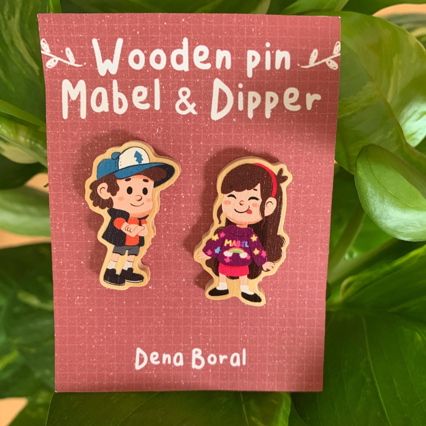 Mabel & Dipper Pin Doble Gravity Falls Pin de Madera Natural