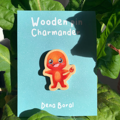 Pin de Madera Charmander-poke | Charmander-poke Wooden Pin Badge |