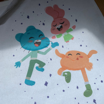 Tote Bag Gumball, Bolsa Tela Fanart The Amazing World of Gumball, Fan Art Bolso 100% Algodón 40x40cm 16x16inch