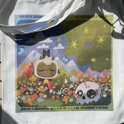 Tote bag de lino Cult of The Lamb Totem & Chill, doble diseño, 40x40 cm, bolsa ecológica reutilizable, lavable y muy resistente