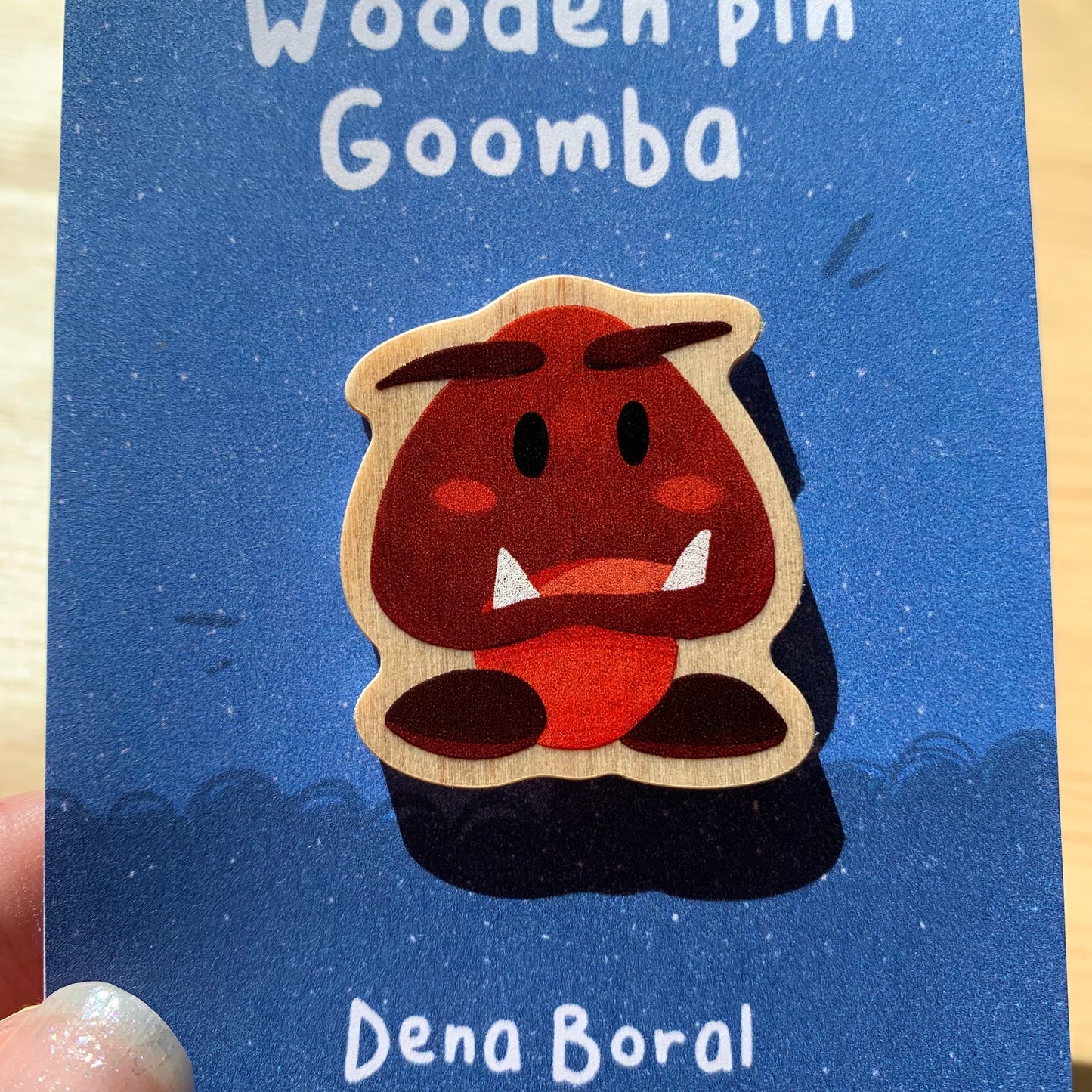 Pin de madera natural, Goomba Super Mario Bros, Nintendo Switch