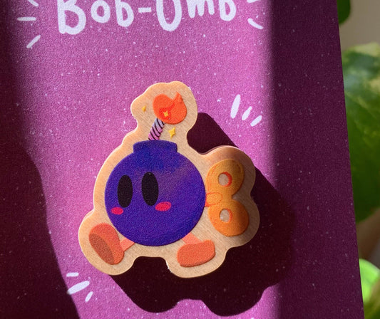Pin de madera natural, Bob-Omb Super Mario Bros, Nintendo Switch