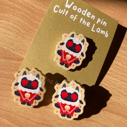 Pin de Madera Cult of the Lamb Ojos rojos| Wooden Pin Inspired | Pin Original Regalo Eco Friendly Madera Natural