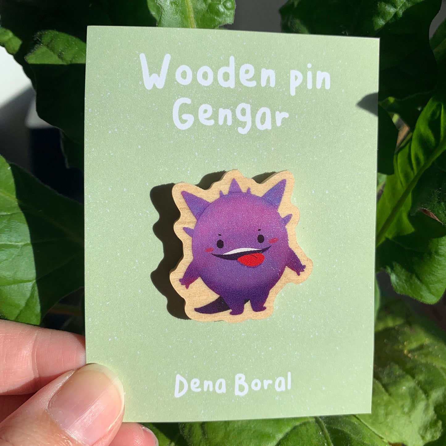 Gengar-Poke Wooden Pin Badge Original Gift Inspired Fanart | Eco Friendly | Natural