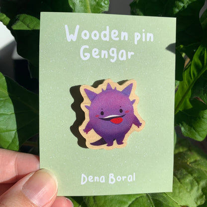 Gengar-Poke Wooden Pin Badge Original Gift Inspired Fanart | Eco Friendly | Natural