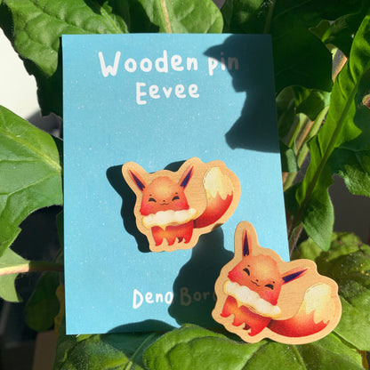 Pin de Madera Eevee-poke | Eevee-poke Wooden Pin Badge |