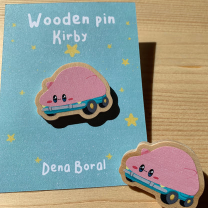 Pin de Madera Kirby Coche | Kirby Car Wooden Pin Inspired | Pin Original Regalo Eco Friendly Madera Natural