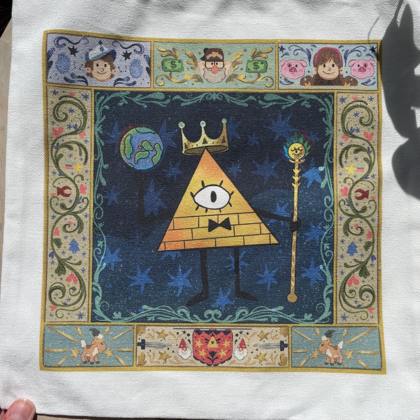 Tote bag de lino Gravity Falls Bill Cipher King & Cult, doble diseño, 40x40 cm, bolsa ecológica reutilizable, lavable y muy resistente