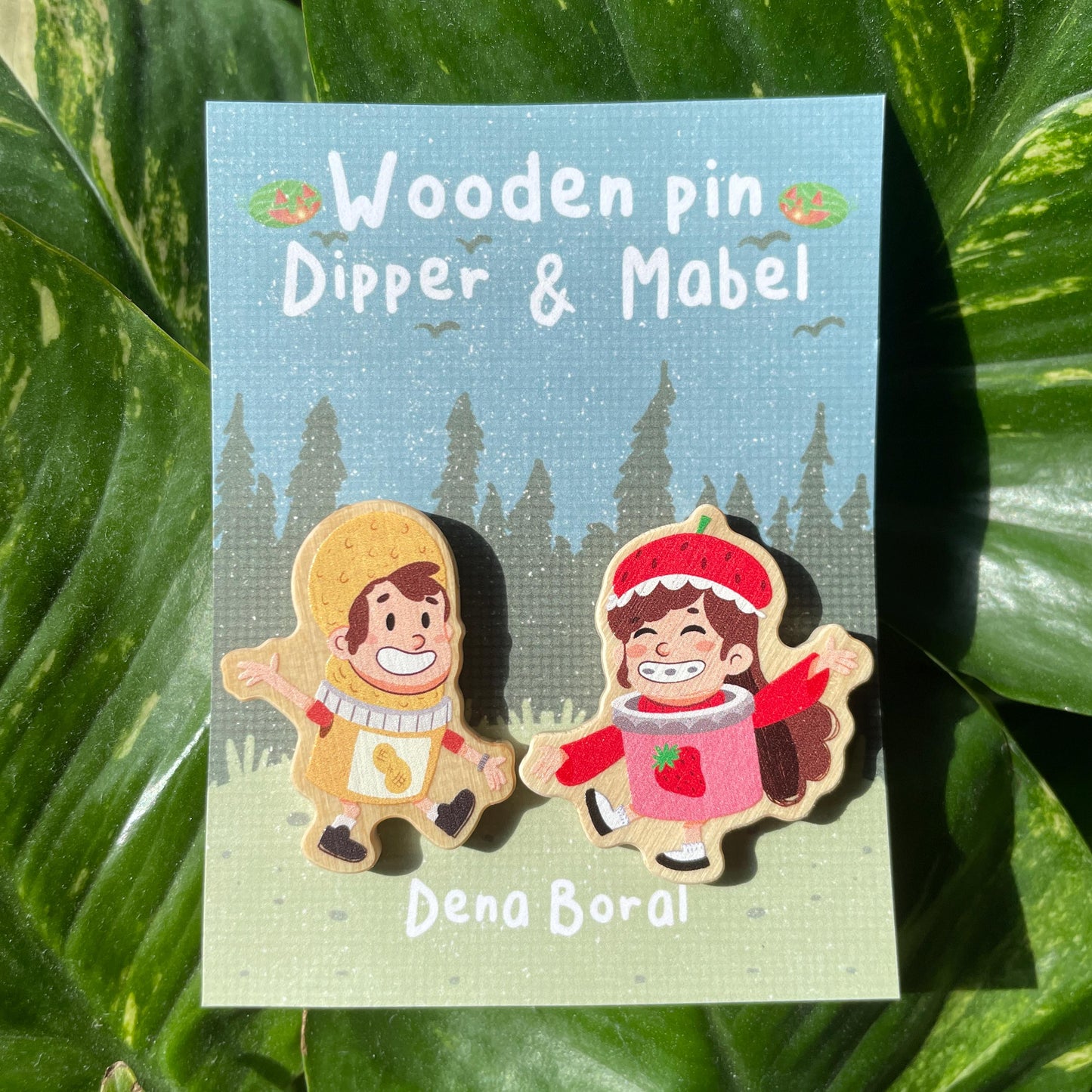 Summerween Mabel & Dipper Pin Doble Gravity Falls Pin de Madera Natural