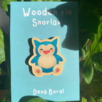 Pin de Madera Snorlax-poke   |Snorlax  Wooden Pin Badge | Snorlax