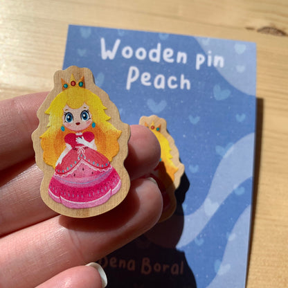 Pin de madera natural, Peach Super Mario Bros, Nintendo Switch