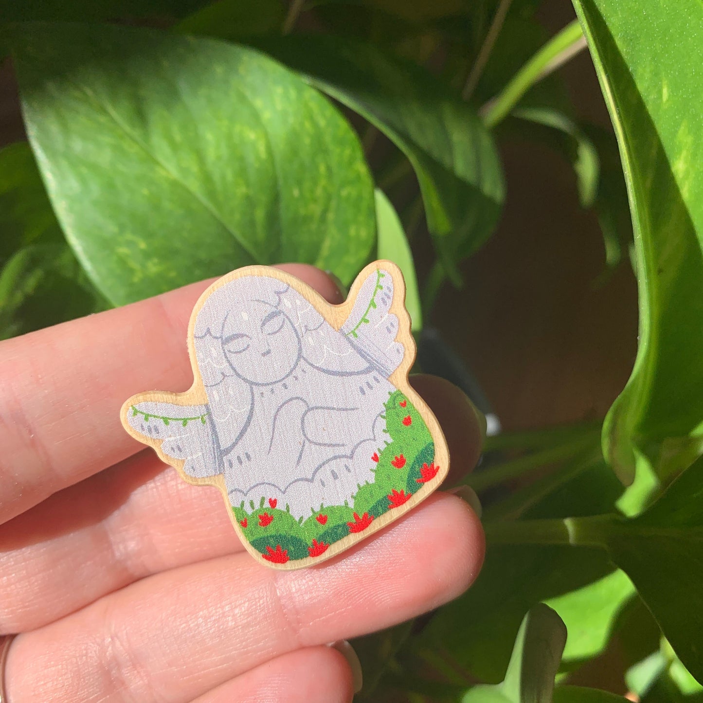 Pin de Madera Zelda Estatua | Zelda Goddess Statue Natural Wooden Pin Badge | ECO Friendly Pine Wood