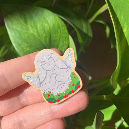 Pin de Madera Zelda Estatua | Zelda Goddess Statue Natural Wooden Pin Badge | ECO Friendly Pine Wood