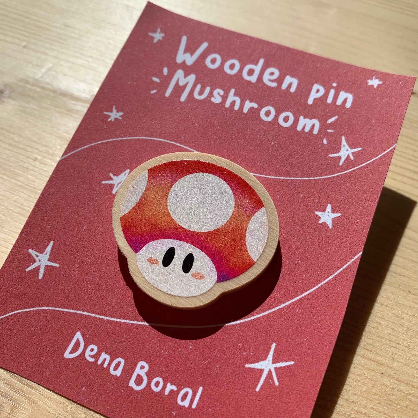 Pin de madera natural, Champiñon Rojo Super Mario Bros 1UP, Nintendo Switch